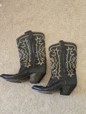 Black Western Cowboy Boots with Star Stitching, Vintage Tony Lama